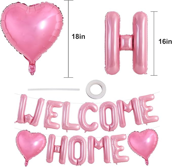 TONIFUL Welcome Home Balloons,16 Inch Pink Welcome Home Foil Balloons Banner Welcome Home Party Decorations for Homecoming Party Decorations House Warming Party Family Gathering Supplies