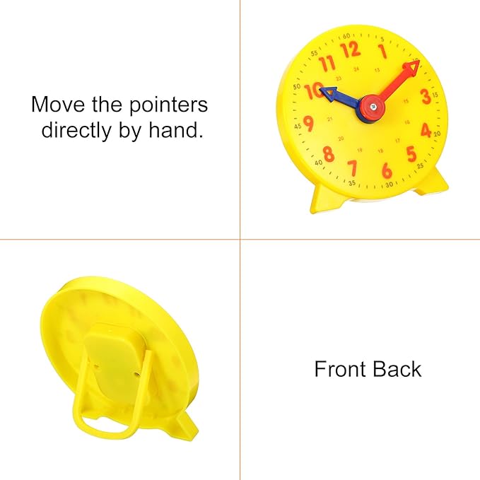 PATIKIL 4 inch Teaching Clock, Learn Clock Learning Tell Time Analog Clock Demonstration Clock 24 Hour 2 Pointers for Classroom Teacher, Yellow
