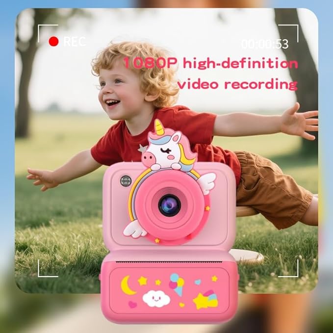 Kids Instant Print Camera, 2.4" HD Screen Instant Camera, Dual 3MP Kids Camera, 1080P Video, MP3 & Games, Includes Printing Paper & Lanyard, Gift for Boys & Girls (Blue-Color Printing)