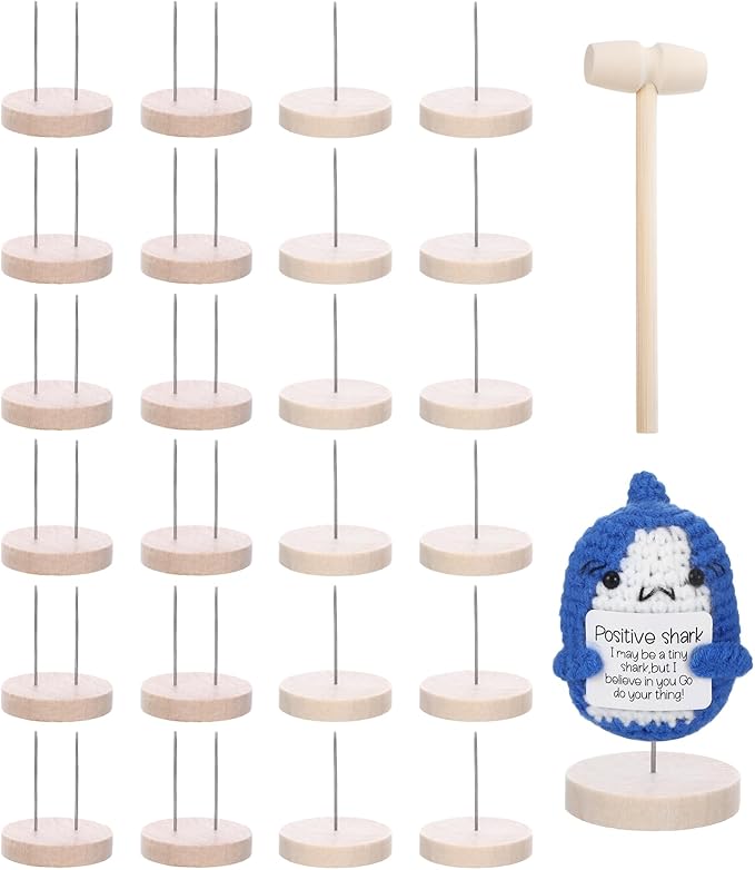 24 Pcs Single and Double Steel Needle Crochet Doll Stand, Wooden Knitted Doll Holder for Displaying Mini Crochet Toys, Perfect Base for Emotional Support Toy, Action Figures, Collectibles