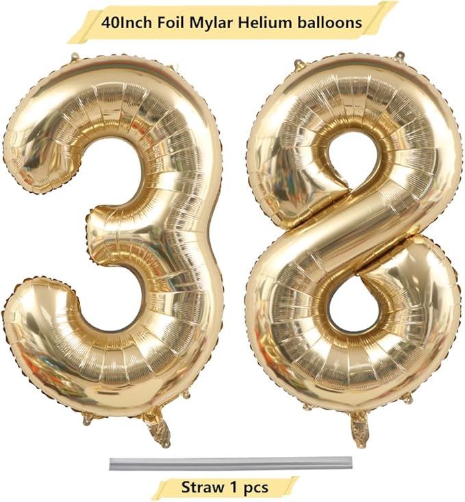 40 Inch Light Gold 38th Birthday Balloon,White Gold Giant 3 & 8 Foil Mylar Helium Large Number Balloon,Champagne Gold 83th Birthday Decorations for Women Men Anniversary Events Party Decor Supplies