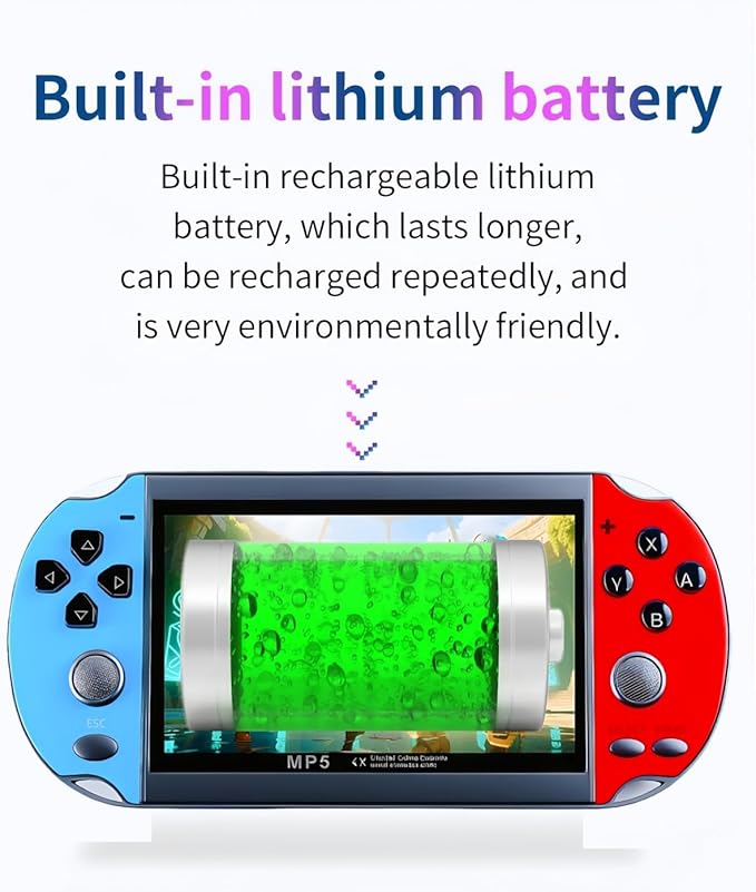 JXD Colorful Retro Video Game Console 4.3 inch Sreen 8GB Built-in 4000 Games Handheld ArcadeGame Console mini Portable Game Device Multiple Simulator MP3 MP4 E-Book Nostalgic Children's Gift(Bluered)