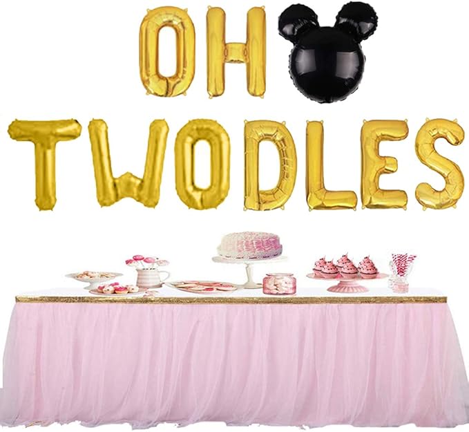 Oh Twodles 2nd Birthday Party Decorations for Themed of Mouse for Girl Boy Oh Twodles Birthday Party Supplies Decorations Set Of 12PCS Kit (Gold)
