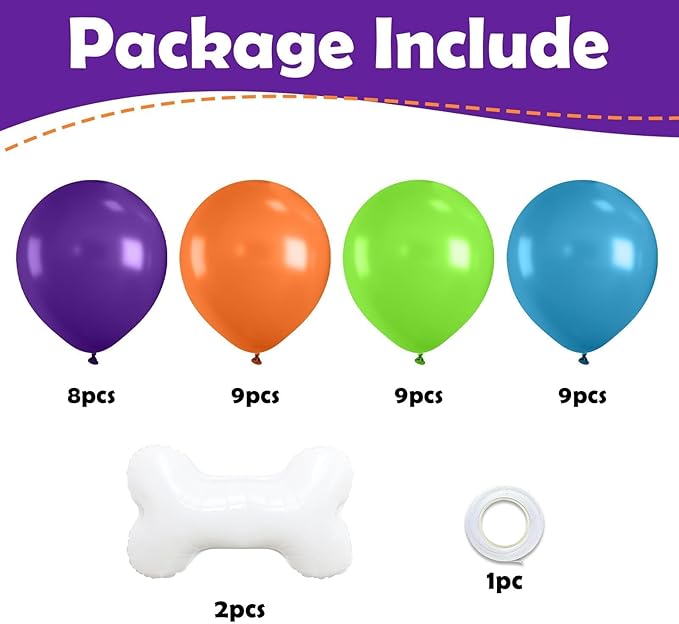 Blue Green Orange Balloons, Blue Green Purple Orange Balloons with Bone Foil Balloon for Girl Boy Theme Birthday Party Decorations Baby Shower Graduation Celebration Backdrop