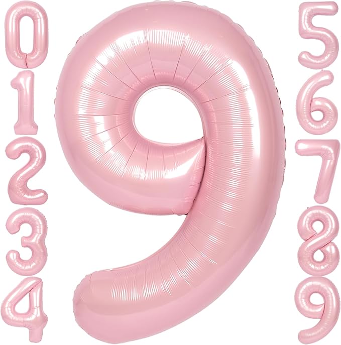 SUWEN 40 Inch Pink Large 9 Number Balloons Big Foil Helium Number Balloons 0-9 Jumbo Happy 9th Mylar Birthday Party Decorations for Girl Anniversary Party Supplies