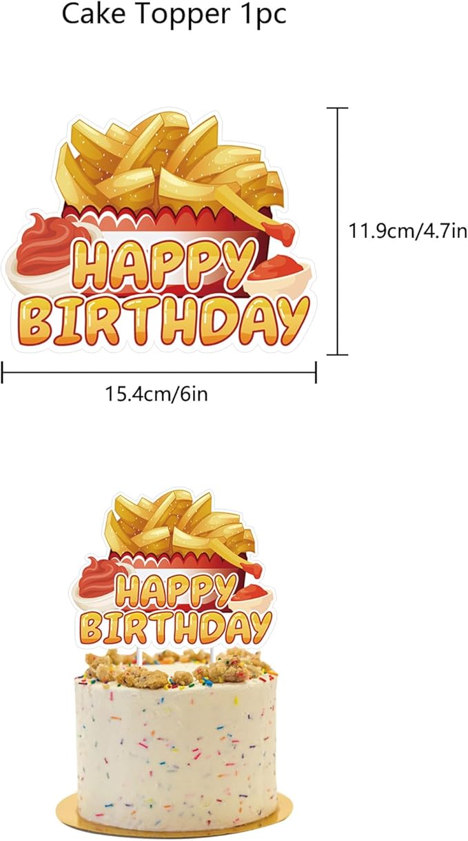 French Fries Birthday Party Supplies French Fries Party Decorations Include HAPPY BIRTHDAY Banner Balloons Cake Topper Cupcake Toppers Fast Food Birthday Party Decorations
