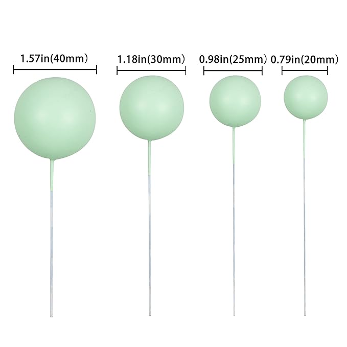 Gyufise 30Pcs Balls Cake Topper Mini Balloons Cake Toppers Foam Ball Cake Decorations Balloon Cake Topper Ball Shaped Cake Insert Topper for Birthday Party Baby Shower Decor Green
