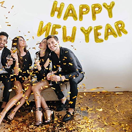 TONIFUL Gold Happy New Year Balloons 16 Inches Mylar Foil Letter Sign Banner balloon For 2025 New Years Eve Party Anniversary Decor Home Party Decorations