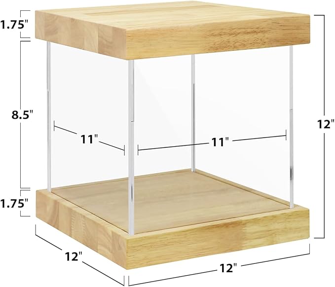 BenchPro Clear Acrylic Display Case for Trophy, Collectibles, Assemble Cube Display Box Stand Dust Proof Protection Showcase for Action Figures Toys. (1.75" Thick Wood, 12" H x 12" L x 12" D)