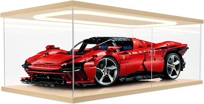 Nynelly Lighted Acrylic Display Case for Collectibles, Clear Display Box for Lego 42096 42143 42083, 1/8 Scale Model Car Display Case, Assemble Dustproof Countertop Showcase, 23.6x11.8x7.8in