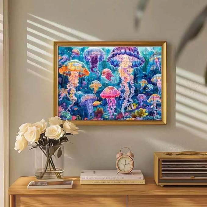 Colorful Jellyfish 500 Piece Puzzle for Adults Beautiful Underwater Vibrant Ocean Coral Fish Landscape Jigsaw Puzzle with Letters on Back Nature Fun Family Seniors Puzzle