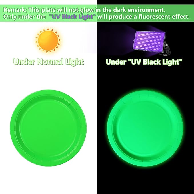 50 Pcs Colorful Neon Party Plates - Glow in the Dark Supplies Neon Birthday Paper Plates for Let's Glow Party Decorations Halloween, 9 x 9 inches