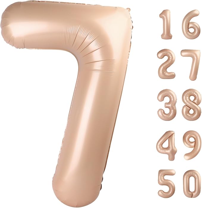 40 Inch Caramel Balloon Number 7 First Birthday Jumbo Mylar Foil Helium Balloon for 17 27 37 Birthday Digital for 70th Party Wedding Anniversary Party Decorations