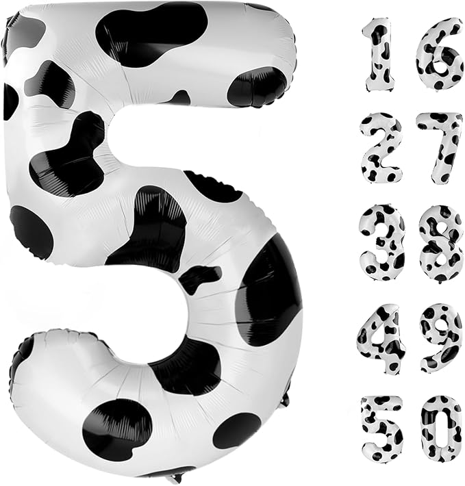 40 Inch Cow Print Balloon Number 5 Balloon Jumbo Mylar Foil Helium Balloon for 15 25 35 50 Big Giant Jumbo Huge Foil Mylar Balloons 55th 65th Birthday Balloons Men Women Party Decorations