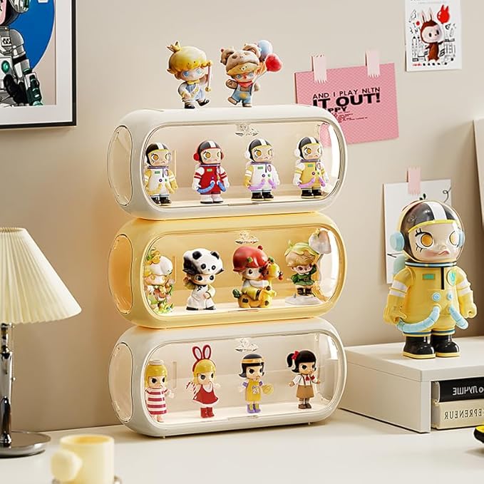 Clear Display Case for Figure, Dustproof Storage Organizer Box with Magnetic Door, Display Showcase for Collectibles Action Doll(1, Medium White)