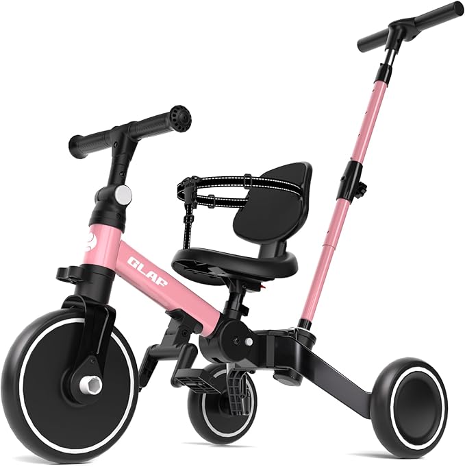 Glaf Tricycle for Toddlers 1-3 Toddler Bike with Push Handle 2-4 Years Baby Bike Toys for 2 Years Boys and Girls Balance Bike with Adjustable Seat Height and Backrest Birthday Gift (Pink