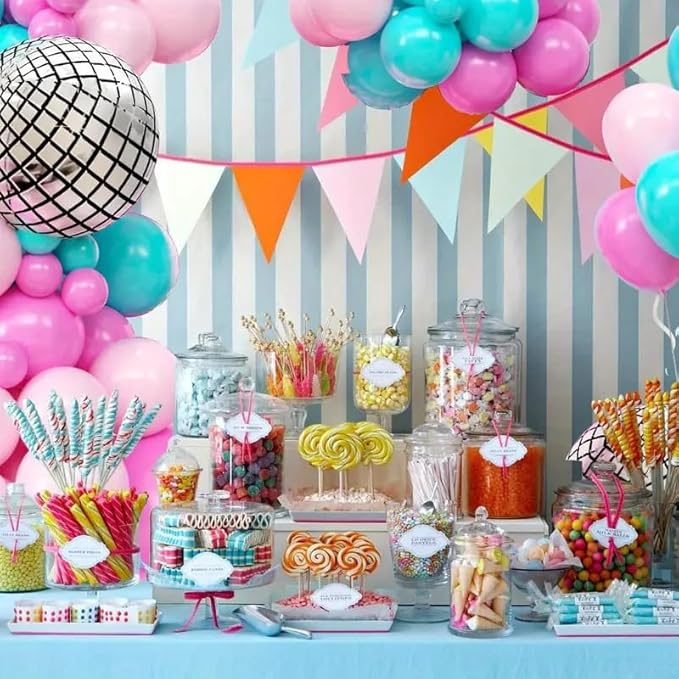 FBQ 110 Pcs Disco Balloons Garland Arch Kit Latex Balloon Birthday Party Graduation Party Decoration Supplies(baby blue pink)