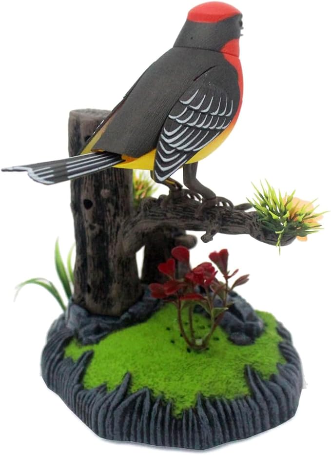 nulala Simulation Parrots Birds Ornament - Voice Controlled Scarlet Robin Parrots Chirping and Wings Flap - Electronic Birds Pet for Home Garden Decor (506A)