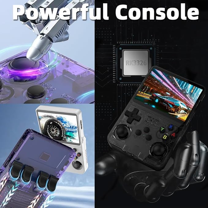 R36S Retro Handheld Gaming Console, 3.5 Inch IPS Screen, 22000+ Games Pre-Loaded, 128GB Storage, 26 Emulators, 3500mAh Battery, Linux System (Black Transparent, 64 GB)