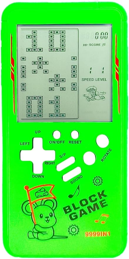 Cute Cartoon Pattern Brick Game Console Built-in Multi-Block Games Racing/Tank Battle Retro Pocket Machine Electronic Game Portable Toys for Children/Adults (Green)