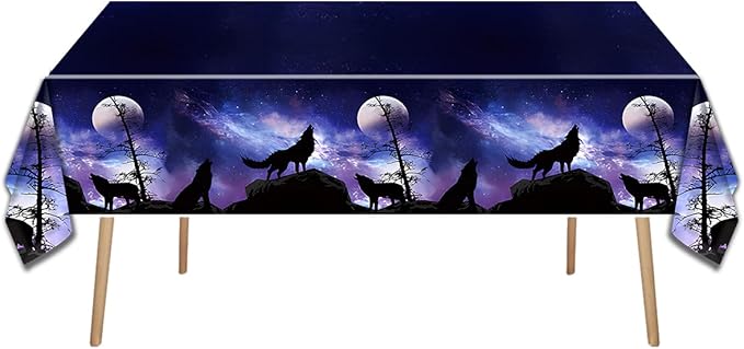 Wolf Birthday Party Tableware Set,20 Plates and 20 Napkins and Tablecloth 86 '' x 51 '', Wolf Animal Party Decorate Supplies