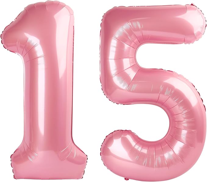 40 Inch Pearlescent Pink Number 15 Balloon Number 15 Balloon 40 Inch, 15th Birthday Party Decorations for Boy or Girl Huge Mylar Anniversary Party Supplies