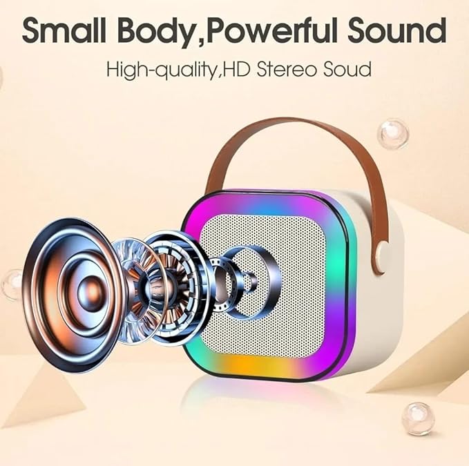 Portable Karaoke Set with 2 Wireless Microphones and Bluetooth Speaker, Karaoki Machine for Kids, Great Gift for Kids on Birthday, Christmas or Any Occasion, Perfect for Family Home Party (Beige)