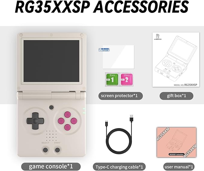 RG35XXSP FILP Retro Handheld Game Console 3.5-inch 640*480 IPS Screen 3300mAh Built-in 64G TF Card Supports Multiple Simulators Linux System with Screen Protector Gray