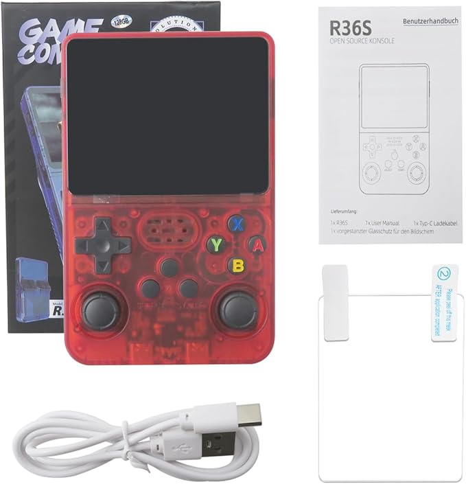 New Upgraded R36S Retro Handheld Game Console with 128G 3.5 Inch IPS Screen Built-in 15000+ Classic Games Open Source Linux System Portable Pocket Video Player (Red )