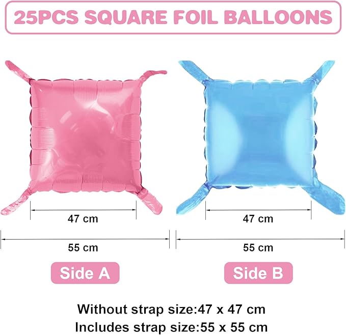 Pink Blue Square Foil Balloon Wall,25Pcs Double Sided Foil Balloons Backdrop Helium Polyester Tunnel Arch Garland Kit for Birthday Gender Reveal Anniversary Baby Shower Party Decorations