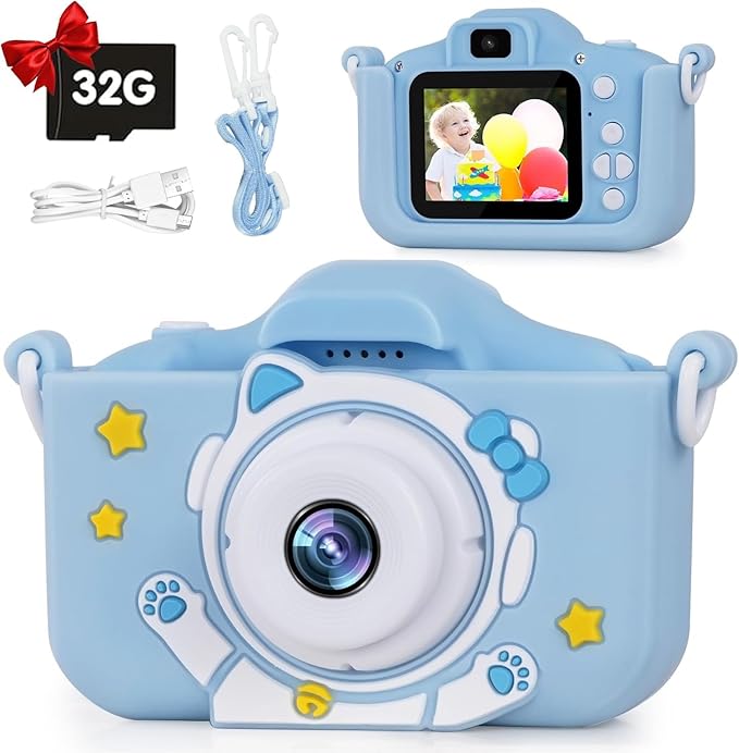 Kids Camera for 3-12 Years Old,Toddlers Childrens Girls & Boys Selfie Camera, 48 MP 1080P IPS Screen Dual Digital Toy Camera, Perfect for Kids Birthday with 32GB Card