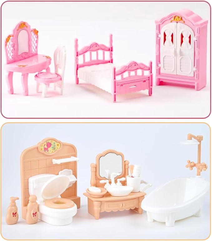 35 Pcs Dollhouse Furniture Accessories Set Mini House Furniture Small Dollhouse Miniature Furniture Play House Accessories 1:12 Tiny Kitchen Bedroom LivingRoom Bathroom Boy Girl Toddler3Y+