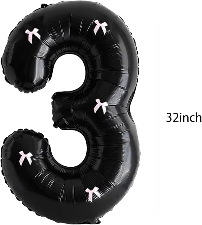 PLAP Birthday Number Balloon Bow Black Party Supplies 32 "Birthday Number Decoration (Black pink number 3)