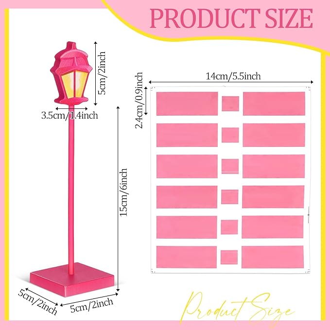 6 Pcs Street Sign Lamp Post Centerpiece Wooden Lamp Post with Street Party Sign Sticker for Toy Decor Friend Birthday Party Supplies Decoration(Pink)