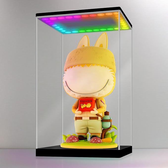 LANSCOERY RGB Lighted Acrylic Display Case, Dustproof Showcase Box with UV Protection for Figures, Collectibles, Toys – 9.8x7.1x16.5inch