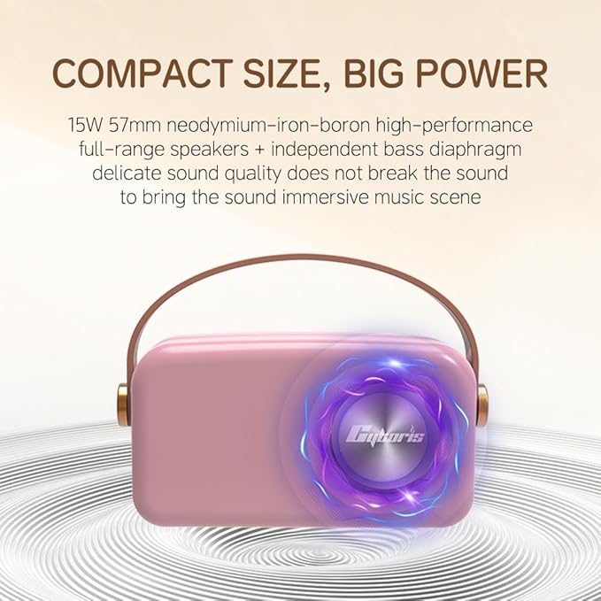 Cyboris Karaoke Machine for Kids Adults, 15W Mini Handheld Portable Bluetooth Speaker &2 Wireless Microphone& Lights,9H Playtime,AUX&TF-Card Input,Bluetooth 5.3, Birthday Gifts for Girls Boys (Pink)