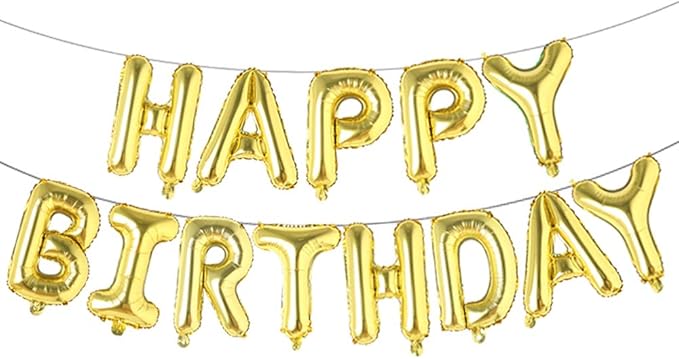 Happy Birthday Balloons, Aluminum Foil Banner Balloons for Birthday Party Decorations and Supplies (Gold)