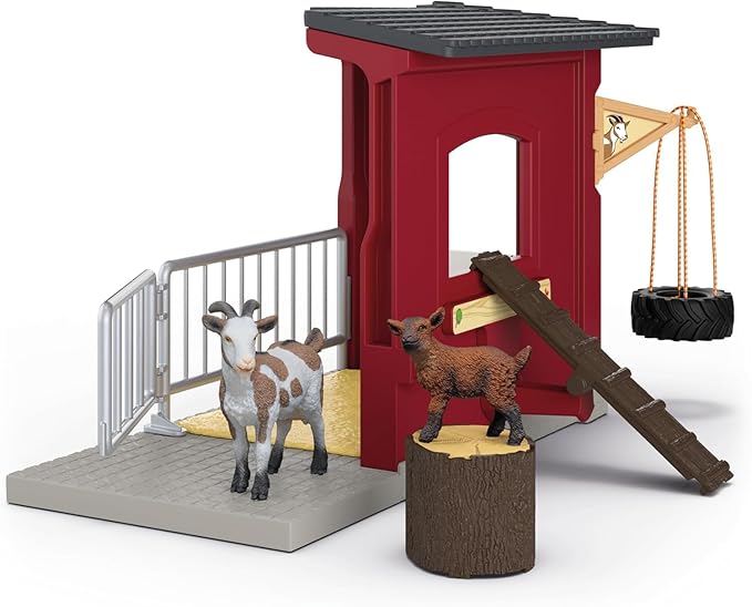 Schleich Farm World – 31PC Goat Stable Playset with 2 Goat Figures and Accessories – Farm Animal Toys for Boys and Girls – Pretend Play Barn Toy for Imaginative Play - Toddlers, Kids Ages 3+ | 42726