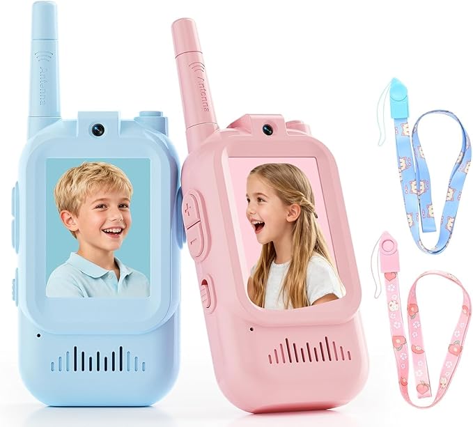 Kids Video Walkie Talkies 2 Pack, Rechargeable Long Range Two-Way Radios, Outdoor Indoor Toys for Boys Girls Ages 3-12, Perfect Birthday & Camping Gifts