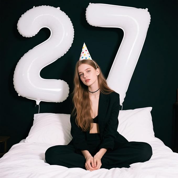 40 Inch White 7 Balloon Number Big Foil Helium Number Balloons 7 17 27 Birthday Party Decorations for Boy or Girl Huge Mylar Anniversary Party Supplies