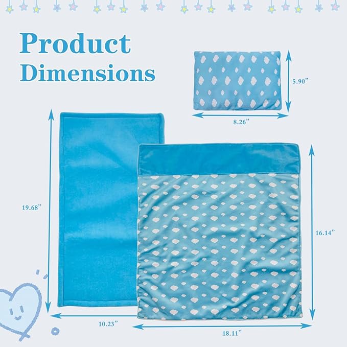Baby Doll Accessories Dollhouse Bedding Set - Doll Blanket, Pillow & Mattress Playset for 18" Dolls,Gifts for Boys Girls Ages 3 4 5 Year Old (Blue Sky)