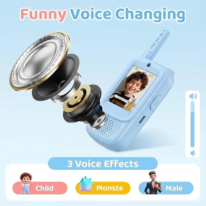 Kid Walkie Talkies for Kids 2 Pack, Long Range Rechargeable Walkie Talkies for Kids with LCD Screen & Earpieces, for Outdoor Adventures, Camping, Hiking, Birthday