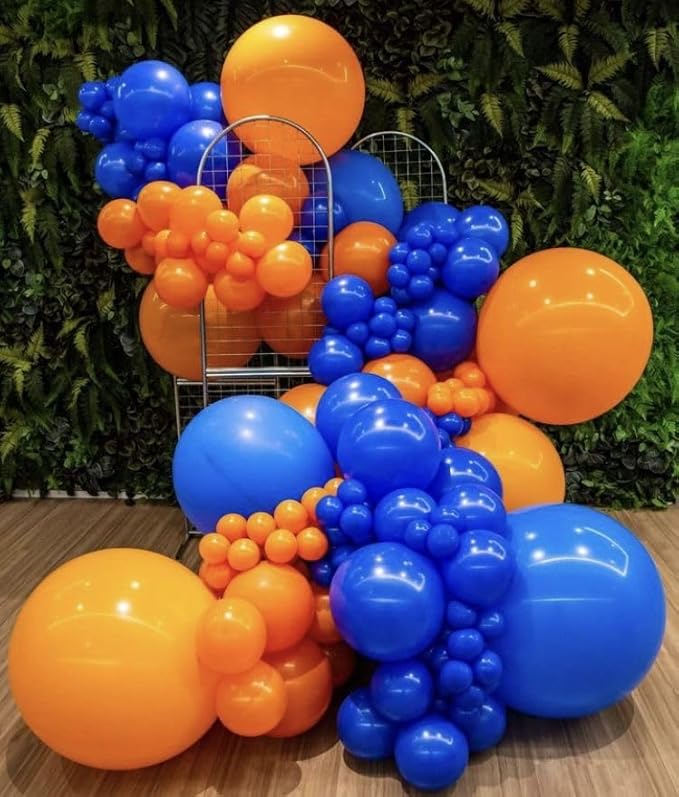 Orange and Blue Balloons, 12 Inch Orange White Blue Balloon Pastel Orange Royal Blue White Ballons with Ribbons for Birthday Baby Shower Graduation Engagement New Year Party Decorations