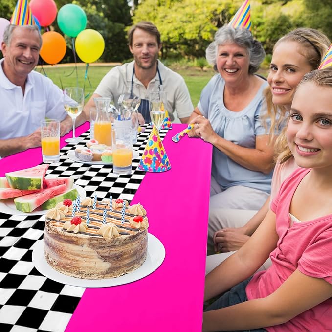 Irenare Car Birthday Party Supplies Racing Decorations 50s Party Tablecloth Racetrack Table Runner Table Covers for Kids Boy Car Theme Birthday Decor, 54 x 108 Inch(Rose Red,6 Sheets)