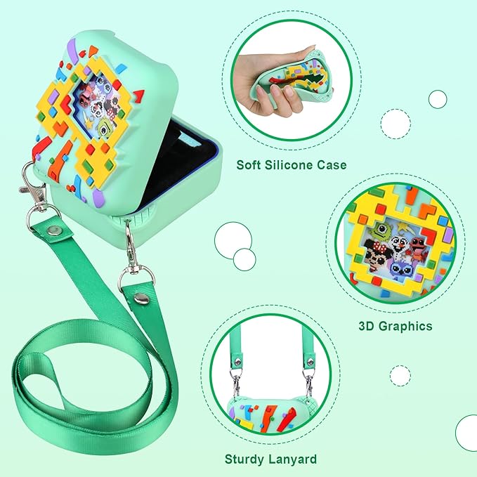 RAIALL Silicone Cover Case for Bitzee Disney Interactive Toy Digital Pet, Kids Protective Bitzee Disney Virtual Electronic Pet Lanyard Silicone Holder, Portable Travel Soft Silicone Sleeve, Green