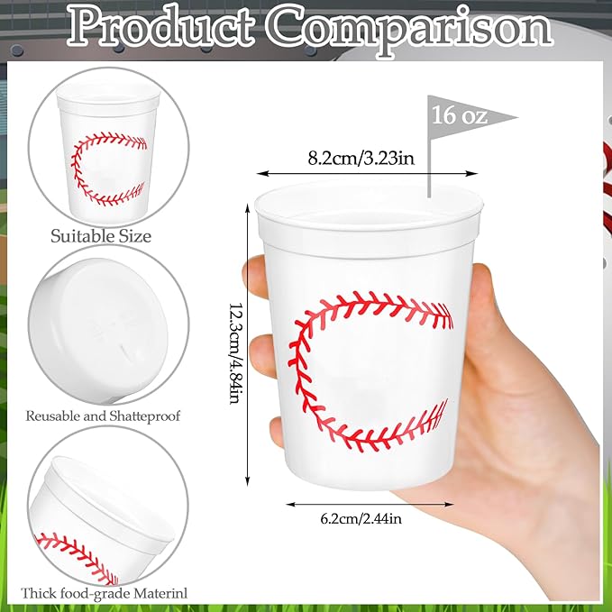 Norme 24 Pcs Rookie Of the Year First Birthday Decorations Baseball Plastic Cups Bulk Reusable Cups 16 oz Sports Party Supplies Decoration for Birthday Party Favor Event Family Dinner