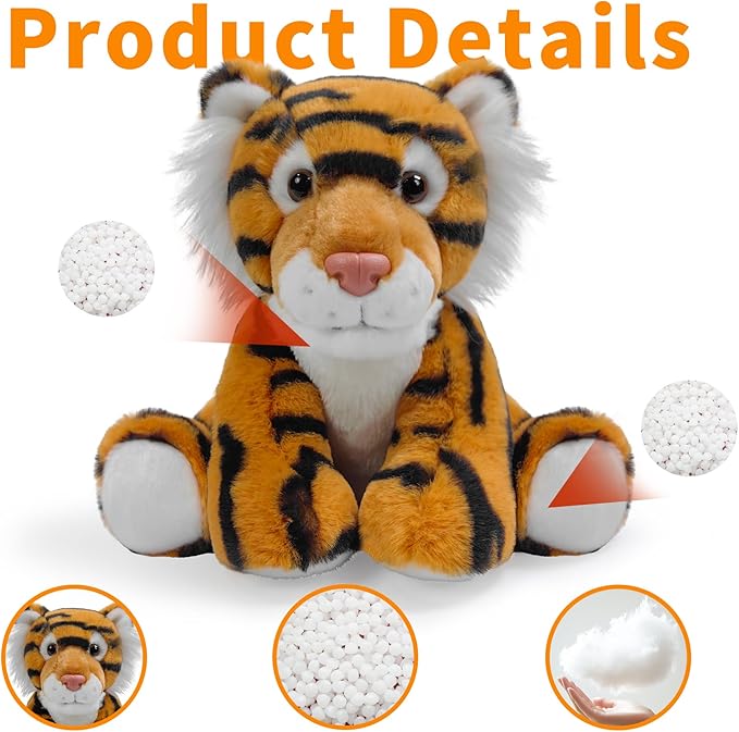 Tiger Stuffed Animal Toys, 8.5 Inch Soft and Cuddly Tiger Plush Animals Toy, Cute and Realistic Animals Gifts for Boys and Girls Toy for Toddlers 1-3
