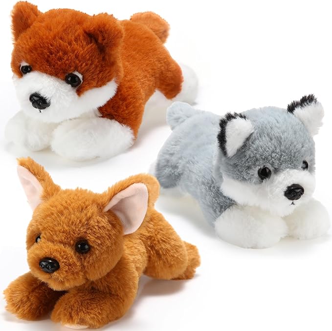 Skylety 3 Pcs 7.87 Inches Dog Stuffed Animal Plush Dogs Soft Plush Toy Pillow Fluffy Puppy Set for Puppy Birthday Party Favor Home Decor(Pomeranian, Chihuahua, Corgi)