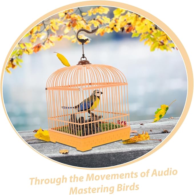 Electric Chirping Bird Toy Cage Sound Activated Interactive Motion Realistic Chirping Sounds Compact Design for Boys and Girls Adults Decorative Birdcage Toy