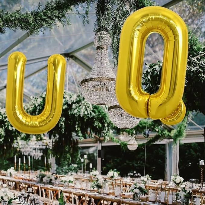 TONIFUL 40 Inch Large Gold Letter U Balloons, Foil Mylar Big Balloons for Birthday Party Anniversary Supplies Decorations